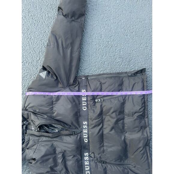 Men’s medium Guess black hooded popover puffer coat quarter zip puffer jacket - Picture 4 of 6